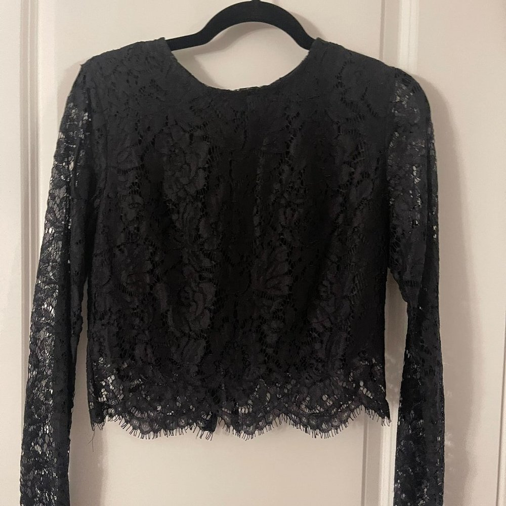 Black Lace Long Sleeve Blouse - Size Medium